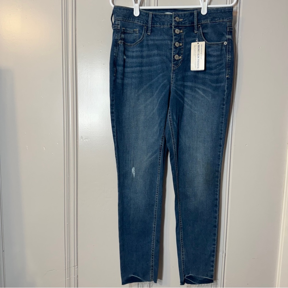 OLD NAVY Rockstar Super Skinny Button Fly high‎ rise secret slim pockets Sz 12